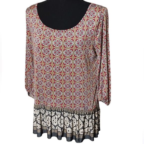 Skye's The Limit Boho Printed Ruffle Blouse Large - Picture 2 of 5